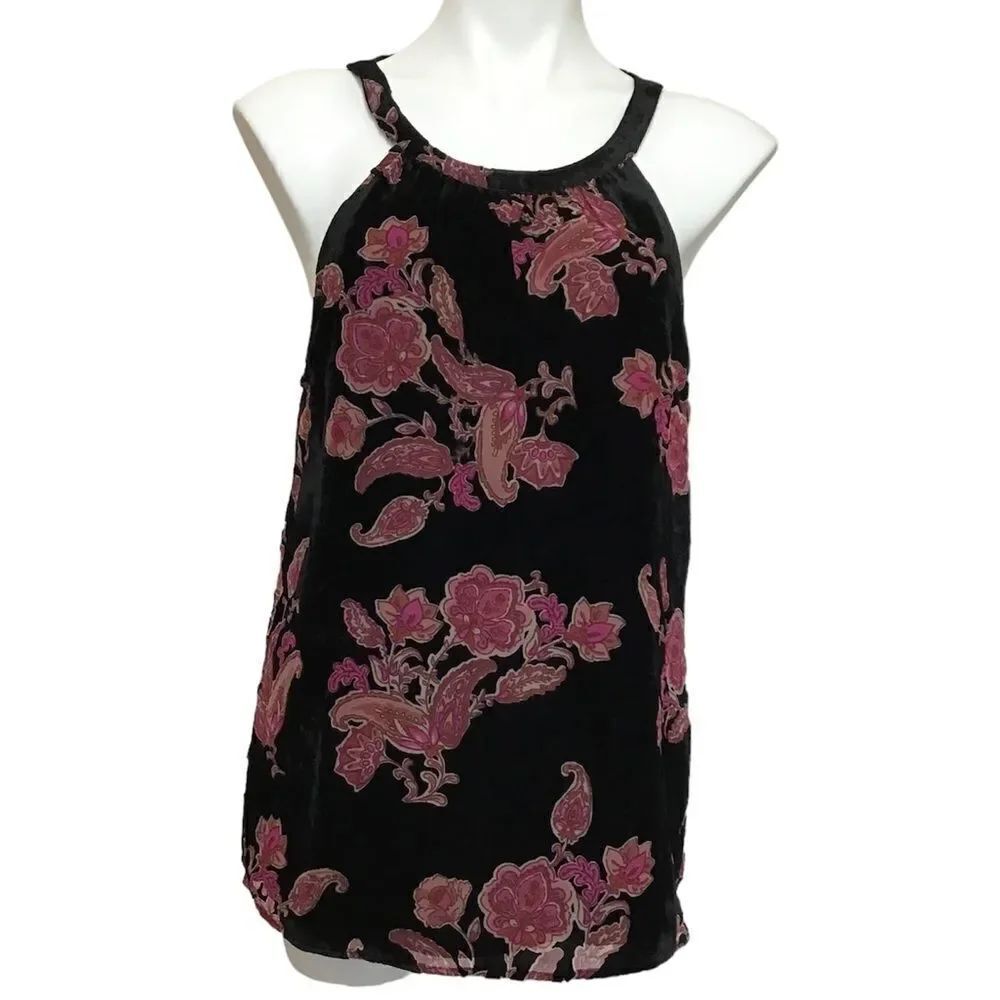 Daniel Rainn Black Velvet Burnout Floral Top New Size Medium